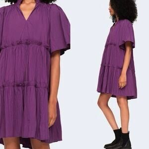 SEA New York Tiered Flutter Sleeve Ruffled Iris Purple Dress Size 4